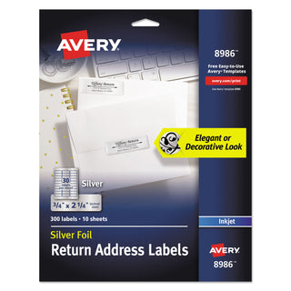 Avery® Silver Foil Ink Jet Mailing Labels, 3/4"x2 1/4", 300 per Pack (AVE8986)
