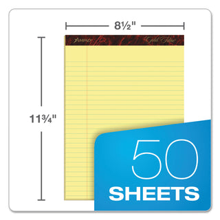 Ampad® Gold Fibre Quality Writing Pads, Wide/Legal Rule, 50 Canary-Yellow 8.5 x 11.75 Sheets, Dozen (AMP20020)