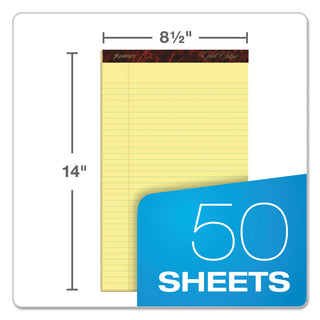 Ampad® Gold Fibre Quality Writing Pads, Wide/Legal Rule, 50 Canary-Yellow 8.5 x 14 Sheets, Dozen (AMP20030)