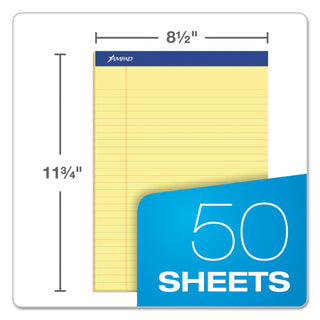 Ampad® Recycled Writing Pads, Wide/Legal Rule, Politex Green Kelsu Headband, 50 Canary-Yellow 8.5 x 11.75 Sheets, Dozen (AMP20270)