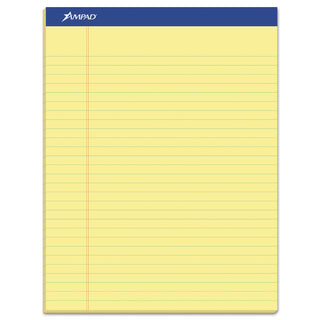 Ampad® Recycled Writing Pads, Wide/Legal Rule, Politex Green Kelsu Headband, 50 Canary-Yellow 8.5 x 11.75 Sheets, Dozen (AMP20270)