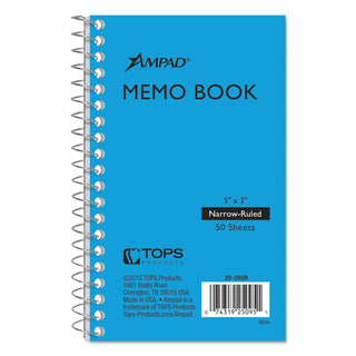 Ampad® Memo Books, Narrow Rule, Randomly Assorted Covers, 5 x 3, 50 Sheets (AMP25095)