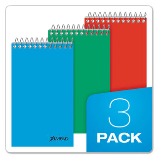 Ampad® Memo Pads, Narrow Rule, Assorted Cover Colors, 60 White 3 x 5 Sheets, 3/Pack (AMP45093)