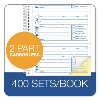 TOPS™ Second Nature Phone Call Book, Two-Part Carbonless, 2.75 x 5, 4/Page, 400 Forms (TOP74620)