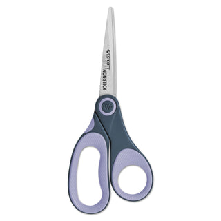 Westcott® Non-Stick Titanium Bonded Scissors, 8" Long, 3.25" Cut Length, Gray/Purple Straight Handle (ACM14910)