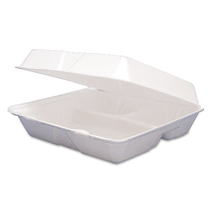 Dart® Foam Container, Hinged Lid, 3-Comp, 9 1/2 x 9 1/4 x 3, 200/Carton (DRC95HT3R)