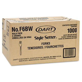 Dart® Style Setter Mediumweight Plastic Forks, White, 1000/Carton (F6BWDART)