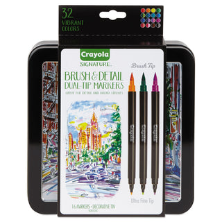 Crayola® Brush & Detail Dual Ended Markers, Extra-Fine Brush/Bullet Tip, Assorted Colors, 16/Set (CYO586501)