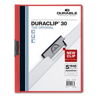 Durable® Vinyl DuraClip Report Cover w/Clip, Letter, Holds 30 Pages, Clear/Red, 25/Box (DBL220303BX)