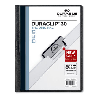 Durable® Vinyl DuraClip Report Cover w/Clip, Letter, Holds 30 Pages, Clear/Black, 25/Box (DBL220301BX)