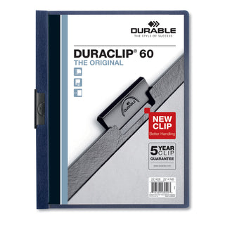 Durable® Vinyl DuraClip Report Cover w/Clip, Letter, Holds 60 Pages, Clear/Navy, 25/Box (DBL221428)