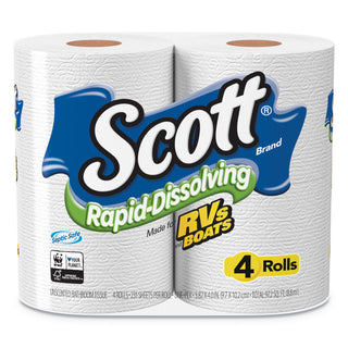 Scott® Rapid-Dissolving Toilet Paper, Bath Tissue, Septic Safe, 1-Ply, White, 231 Sheets/Roll, 4/Rolls/Pack, 12 Packs/Carton (KCC47617)