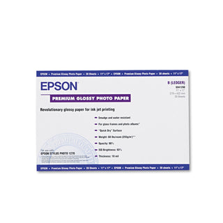 Epson® Premium Photo Paper, 10.4 mil, 11 x 17, High-Gloss White, 20/Pack (EPSS041290) (EPSS041290)