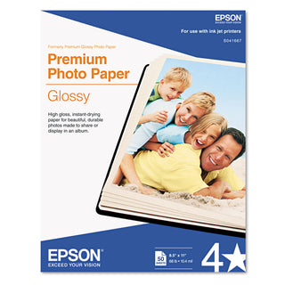 Epson® Premium Photo Paper, 10.4 mil, 8.5 x 11, High-Gloss White, 50/Pack (EPSS041667)