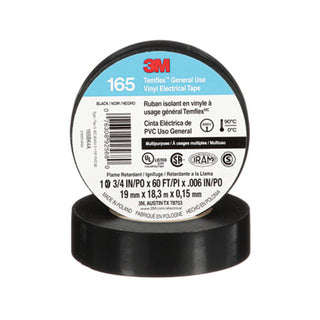 3M™ Temflex™ Vinyl Electrical Tape 165, 60 ft x 3/4 in, Black (405-076308-92568)