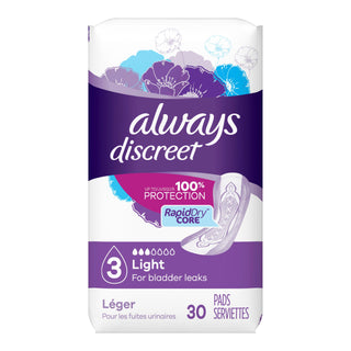 Always® Discreet Bladder Control Pad 9.4 Inch Length Light Absorbency Super Absorbent Core Size 3 (928408_PK)