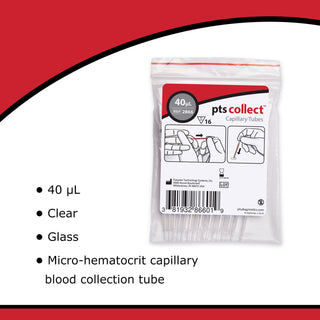 PTS Diagnostics Capillary Blood Collection Tube Plain 40 µL Without Closure Glass Tube (957814_BG)