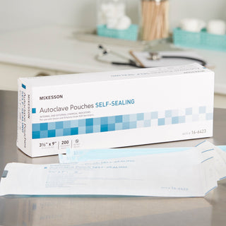 McKesson Sterilization Pouch Ethylene Oxide (EO) Gas / Steam 3-1/2 X 9 Inch Transparent Blue / White Self Seal Paper / Film (960943_CS)