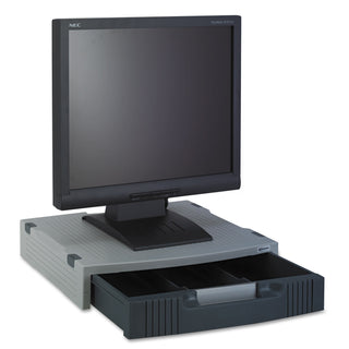 Innovera® Single-Level Monitor Stand w/Storage Drawer, 15 x 11 x 3, Light Gray/Charcoal (IVR55000)
