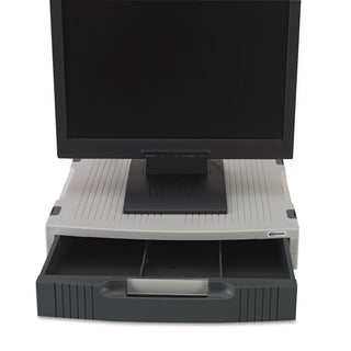 Innovera® Single-Level Monitor Stand w/Storage Drawer, 15 x 11 x 3, Light Gray/Charcoal (IVR55000)