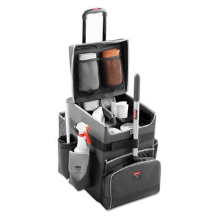 Rubbermaid® Commercial Executive Quick Clean Janitorial Cart, Synthetic Fabric, 16 Compartments, 14.25" x 16.5" x 25", Dark Gray (RCP1902465)