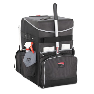 Rubbermaid® Commercial Executive Quick Clean Janitorial Cart, Synthetic Fabric, 16 Compartments, 14.25" x 16.5" x 25", Dark Gray (RCP1902465)