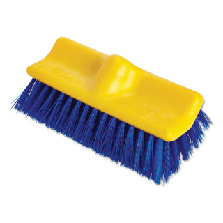 Rubbermaid® Commercial Bi-Level Deck Scrub Brush, Blue Polypropylene Bristles, 10" Brush, 10" Plastic Block, Threaded Hole (6337BL)