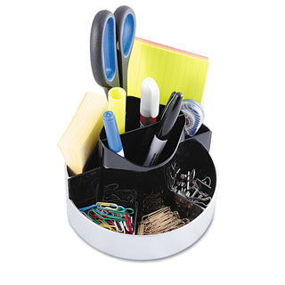 Kantek Rotating Desk Organizer, Plastic, 6 x 5 3/4 x 4 1/2, Black/Silver (KTKORG620)