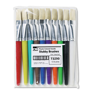 Charles Leonard® Stubby Brush Set, Natural Bristle, Flat Profile, 10/Set (LEO73290)