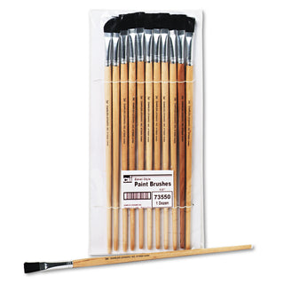 Charles Leonard® Long Handle Easel Brush, Size 12, Natural Bristle, Flat Profile, 12/Pack (LEO73550)