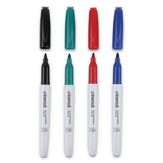 Universal® Pen Style Dry Erase Marker, Fine Bullet Tip, Assorted Colors, 4/Set (UNV43670)