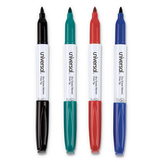 Universal® Pen Style Dry Erase Marker, Fine Bullet Tip, Assorted Colors, 4/Set (UNV43670)