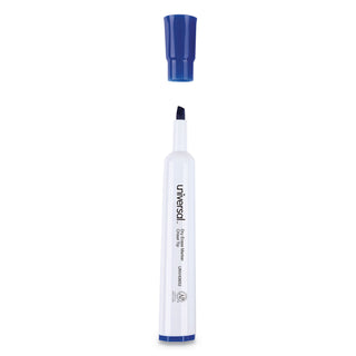 Universal® Dry Erase Marker, Broad Chisel Tip, Blue, Dozen (UNV43653)