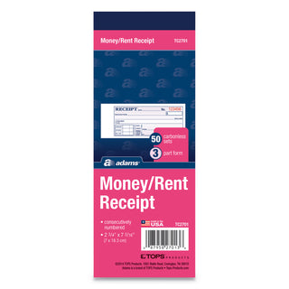 Adams® Receipt Book, 2 3/4 x 7 3/16, Three-Part Carbonless, 50 Forms (ABFTC2701)