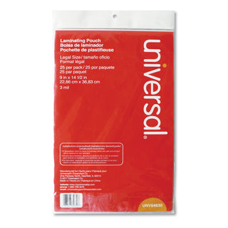 Universal® Laminating Pouches, 3 mil, 9" x 14.5", Gloss Clear, 25/Pack (UNV84630)