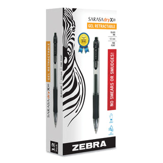 Zebra® Sarasa Dry Gel X20 Retractable Gel Pen, Fine 0.5mm, Black Ink, Smoke Barrel, Dozen (ZEB46710)