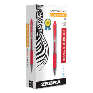 Zebra® Sarasa Dry Gel X20 Retractable Gel Pen, Fine 0.5mm, Red Ink, Translucent Red Barrel, Dozen (ZEB46730)
