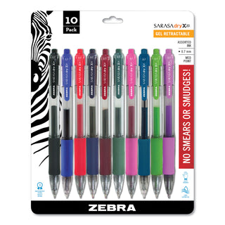 Zebra® Sarasa Dry Gel X20 Retractable Gel Pen, Medium 0.7mm, Assorted Ink/Barrel, 10/Pack (ZEB46881)
