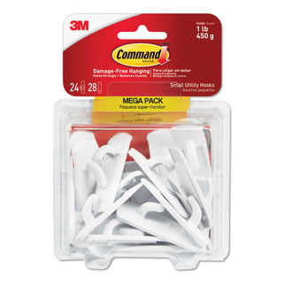 Command™ General Purpose Hooks, Small, 1 lb Cap, White, 24 Hooks and 28 Strips/Pack (MMM17002MPES)