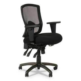 Alera® Etros Series Mesh Mid-Back Petite Multifunction Chair, Supports up to 275 lbs, Black Seat/Black Back, Black Base (ALEET4017)