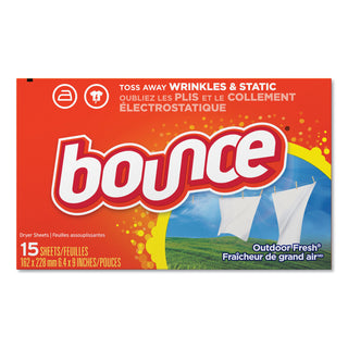 Bounce® Dryer Sheets, Outdoor Fresh Scent, 15 Per Box, 15/Case, 225 Sheets Total (PGC95860CT)