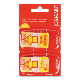 Universal® Arrow Page Flags, "Sign Here", Yellow/Red, 50 Flags/Dispenser, 2 Dispensers/Pack (UNV99005)
