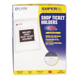 C-Line® Clear Vinyl Shop Ticket Holders, Both Sides Clear, 50 Sheets, 9 x 12, 50/Box (CLI80912)