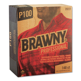 Brawny® Professional P100 Disposable Cleaning Towel, ¼-Fold, White, 148 Towels/Box, 20 Boxes/Case, Towel (WxL) 8" x 12.5" (GPC292-21)