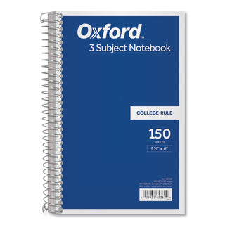 Oxford™ Coil-Lock Wirebound Notebooks, 3 Subject, Medium/College Rule, Randomly Assorted Covers, 9.5 x 6, 150 Sheets (TOP65362)