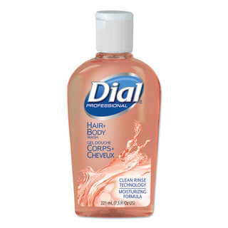 Dial® Professional Hair Plus Body Wash, Peach Scent, 7.5 fl oz (221.8 mL), Flip Top Bottle Dispenser, Bacteria Remover, Hair, Body, Orange (DIA04014)