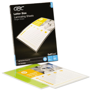 GBC® SelfSeal Self-Adhesive Laminating Pouches and Single-Sided Sheets, 3 mil, 9" x 12", Gloss Clear, 50/Pack (GBC3747307)