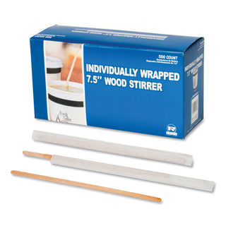 AmerCareRoyal® Wood Coffee Stirrers, 7.5", Wrapped, 5,000/Carton (RPPR825W)