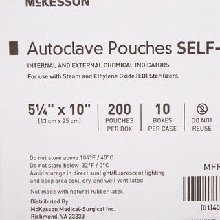 McKesson Sterilization Pouch Ethylene Oxide (EO) Gas / Steam 5-1/4 X 10 Inch Transparent Blue / White Self Seal Paper / Film (960944_BX)