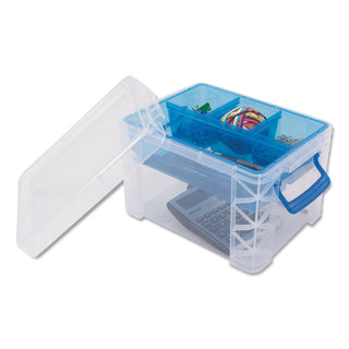 Advantus Super Stacker Divided Storage Box, Clear w/Blue Tray/Handles, 7 1/2 x 10.12x6.5 (AVT37375)